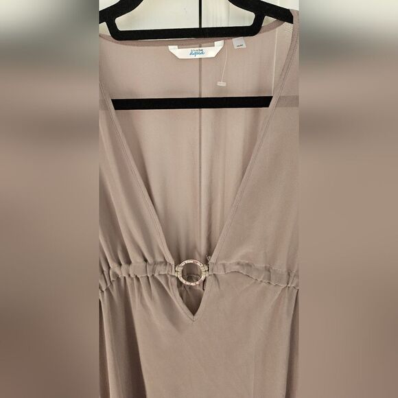 Sheer Taupe V-Neck Swim Covee with Ring Detail - Picture 3 of 4